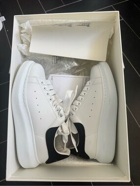 Alexander McQueen White Leather Sneakers with Black Heel Tab